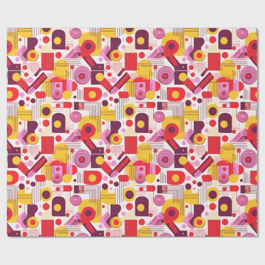 Retro Geometrische Abstract Pat#13 Rood Sinaasappe Cadeaupapier (Vlak)