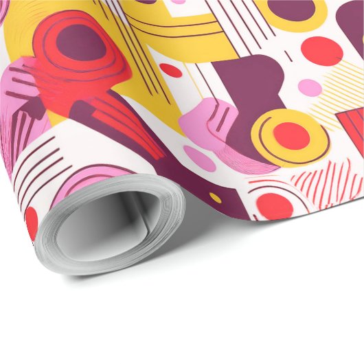 Retro Geometrische Abstract Pat#13 Rood Sinaasappe Cadeaupapier (Rol Hoek)