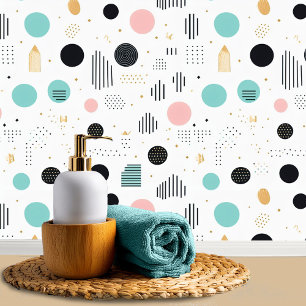 Retro Geometrische Abstract Pat#1 Blauwgroen Roze Behang