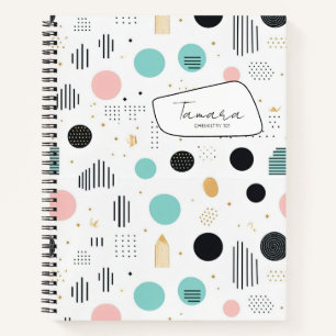 Retro Geometrische Abstract Pat#1 Blauwgroen Roze  Notitieboek