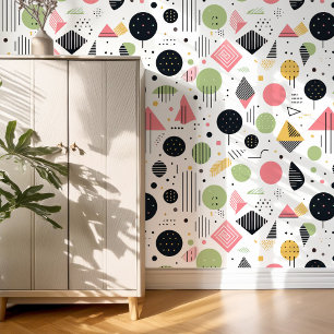 Retro Geometrische Abstract Pat#2 Sage Roze ID1067 Behang
