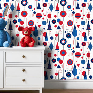 Retro Geometrische Abstract Pat#9 Navy Red ID1067 Behang