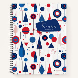 Retro Geometrische Abstract Pat#9 Navy Red ID1067 Notitieboek