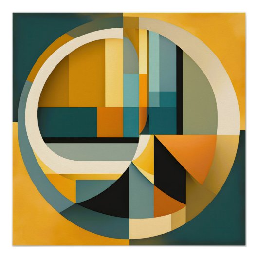 Retro Geometrische Abstractie Cirkels en Rechthoek Perfect Poster (Voorkant)