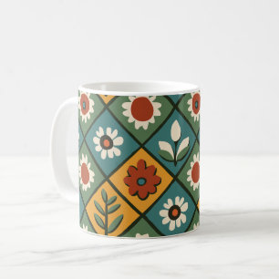Retro Geometrische Bloemen Mok