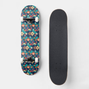 Retro geometrische diamanten in turkoois, geel en skateboard