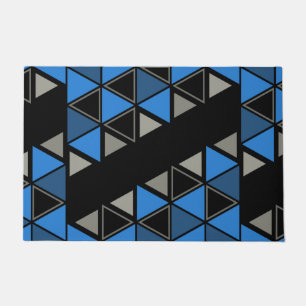Retro geometrische driehoeken Blue Silver Deurmat
