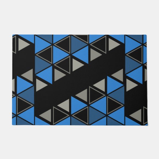 Retro geometrische driehoeken Blue Silver Deurmat (Voorkant)