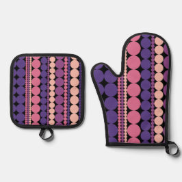 Retro geometrische gestippelde strepen ovenwant & pannenlap set