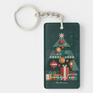 Retro Geometrische Kerstboom Sleutelhanger