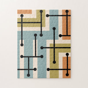 Retro geometrische kunst doolhof jaren 70 legpuzzel