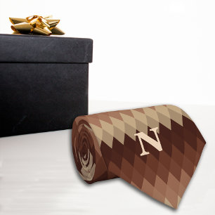 Retro geometrische lijnen bruin monogram stropdas