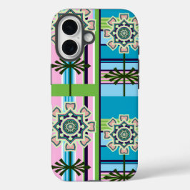 Retro geometrische patronen en fantasiebloemen iPhone 16 hoesje