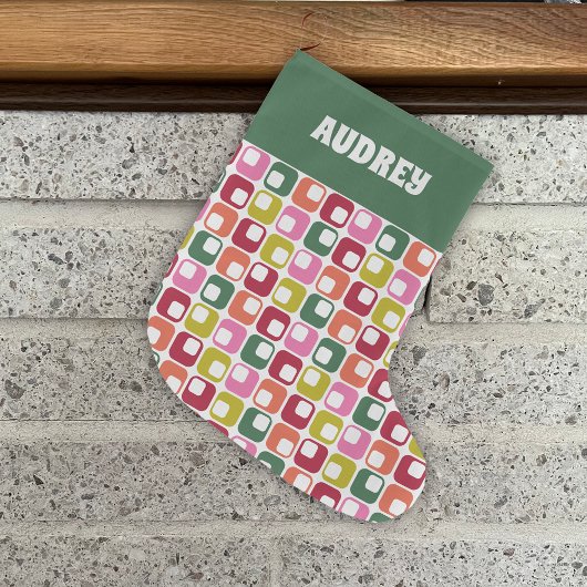 Retro geometrische print 1970s gepersonaliseerd grote kerstsok