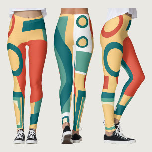 Retro Geometrische Risograaf Stijl Abstract Ontwer Leggings