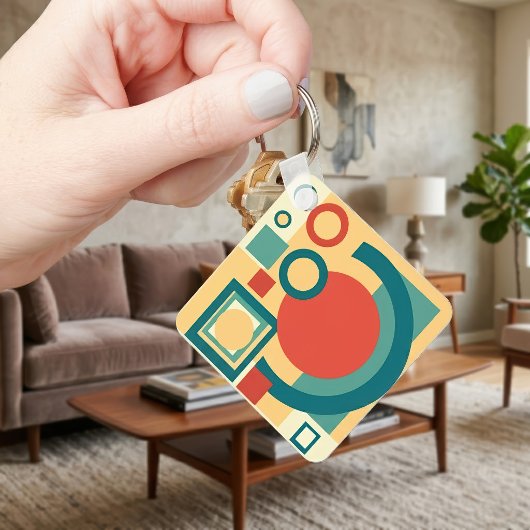 Retro Geometrische Risograaf Stijl Abstract Ontwer Sleutelhanger