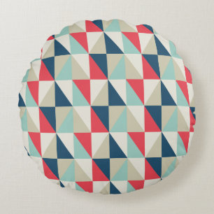 Retro Geometrische Rode en Blauwe Patroon van Rond Kussen