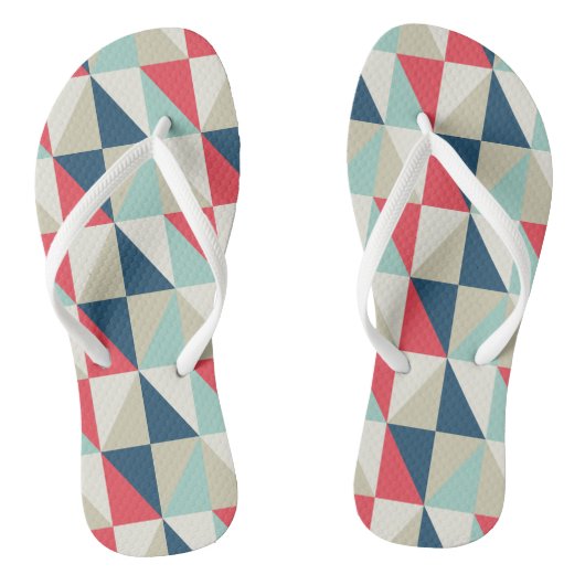 Retro Geometrische Rode en Blauwe Patroon van Teenslippers (Voetbed)