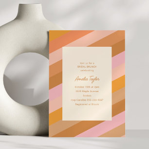 Retro geometrische roze oranje strepen bruidsbrunc kaart