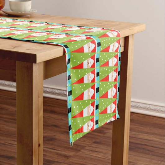 Retro Geometrische Santa Table Runner Korte Tafelloper (Voorbeeld)