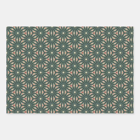 Retro geometrische Starburst patroon in crème, roo Inpakpapier Vel (Voorkant 2)