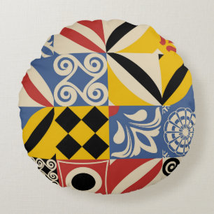 Retro geometrische vormen: Azulejos tegels. Rond Kussen