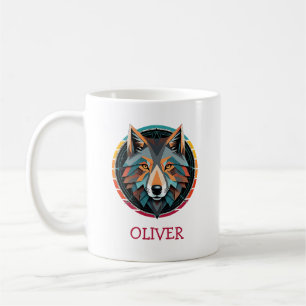 Retro Geometrische Wolf Hoofd Gepersonaliseerde Mo Koffiemok