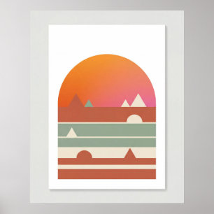 Retro geometrische zonsondergang woestijn minimali poster