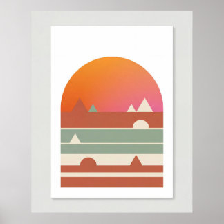 Retro geometrische zonsondergang woestijn minimali poster