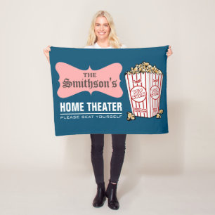 Retro gepersonaliseerde familienaam huistheater fleece deken