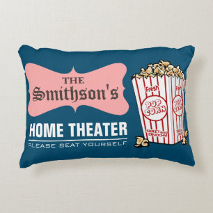 Retro gepersonaliseerde familienaam thuisbioscoop decoratief kussen