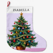 Retro gepersonaliseerde feestelijke kerstboom grote kerstsok (Voorkant)