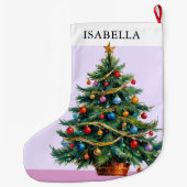 Retro gepersonaliseerde feestelijke kerstboom grote kerstsok (Achterkant)