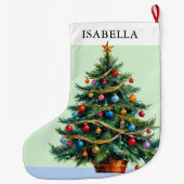 Retro gepersonaliseerde feestelijke kerstboom grote kerstsok (Achterkant)