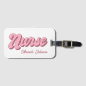 Retro gepersonaliseerde Nurse Bag Label | Roze en  Bagagelabel (Voorkant (horizontaal))
