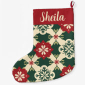Retro gepersonaliseerde rood en groen geplakt grote kerstsok (Achterkant)