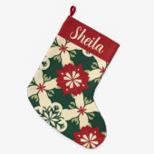 Retro gepersonaliseerde rood en groen geplakt grote kerstsok (Voorkant (Hangend))