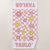 RETRO Gepersonaliseerde Strandlaken Naam Happy Fac (Voorkant)