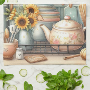  retro gerechten theepot print theedoek