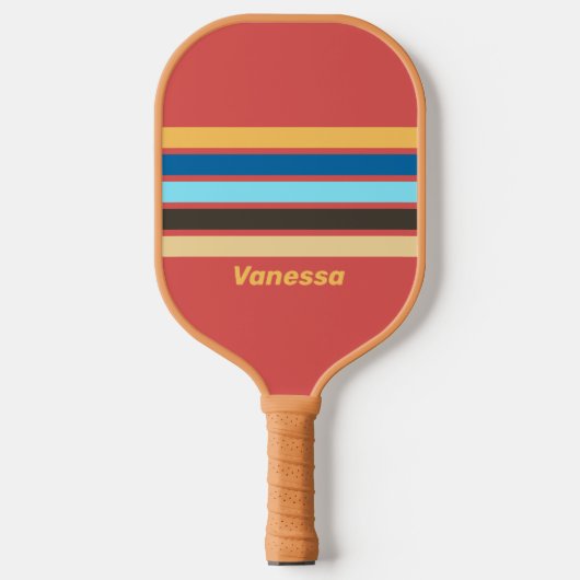Retro-geruis over striping met naam pickleball paddle (Voorkant)
