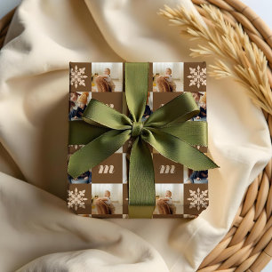 Retro geruit patroon aangepaste foto monogram cadeaupapier