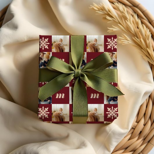 Retro geruit patroon aangepaste foto monogram cadeaupapier