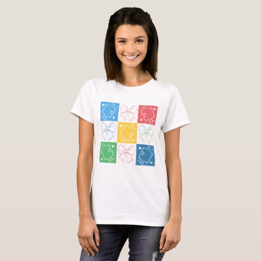 Retro geruite autisme bewustzijn Coquette Bow T-shirt (Voorkant volledig)