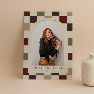 Retro geruite boog tijdloos foto Afstuderen Kaart