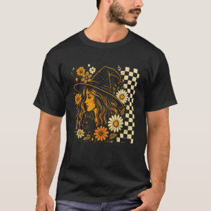 Retro geruite heks Zwarte Kat Halloween T-shirt