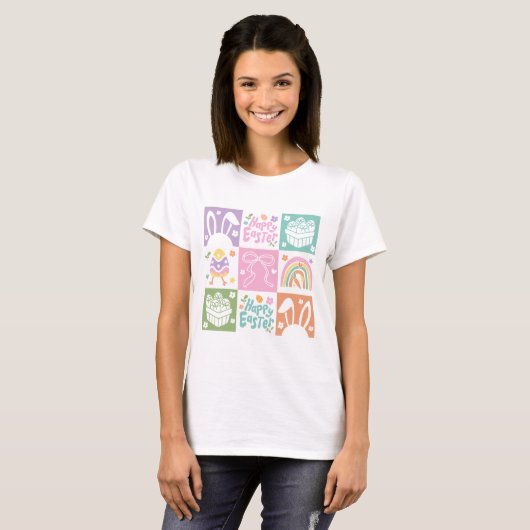 Retro geruite pastel paascoquette t-shirt (Voorkant volledig)