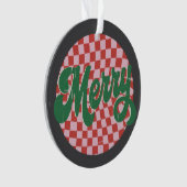 Retro geruite Prettig kerstfeest Ornament (voorkant)
