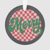 Retro geruite Prettig kerstfeest Ornament (voorkant)