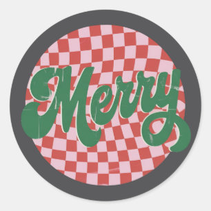 Retro geruite Prettig kerstfeest Ronde Sticker