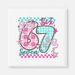 Retro geruite valentine six seven meme 67 Viraal Magneet